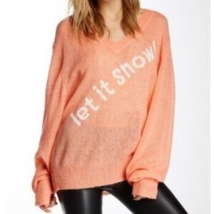 Wildfox Women's Peach/Orange Let It Snow Wool Blend Sweater Size L